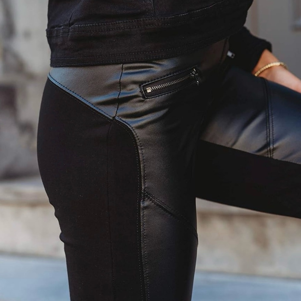 Black Faux Leather Panel Leggings
